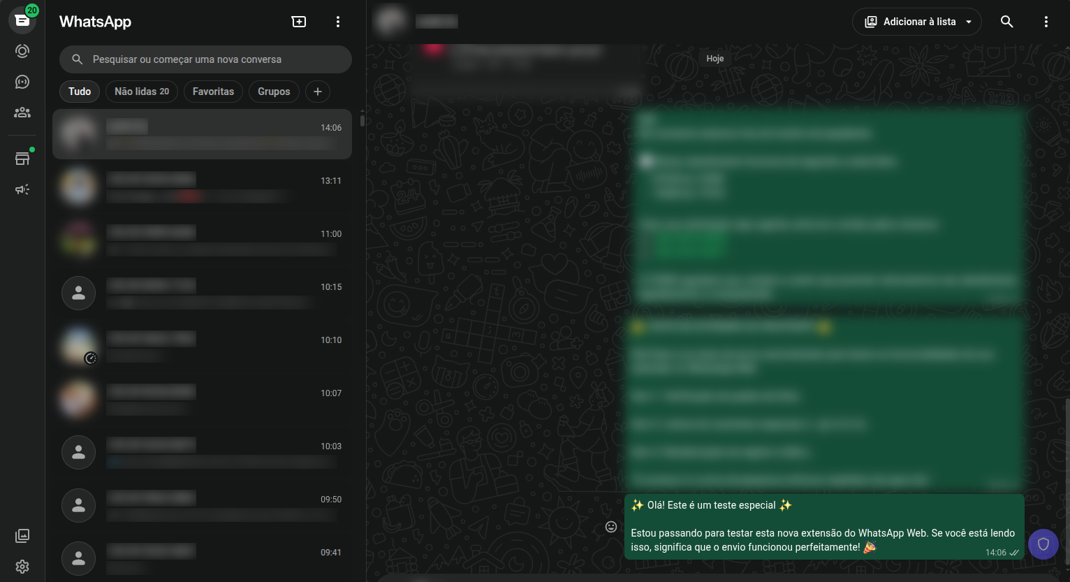 WhatsApp Web com nomes, fotos e mensagens desfocados pelo Privezap